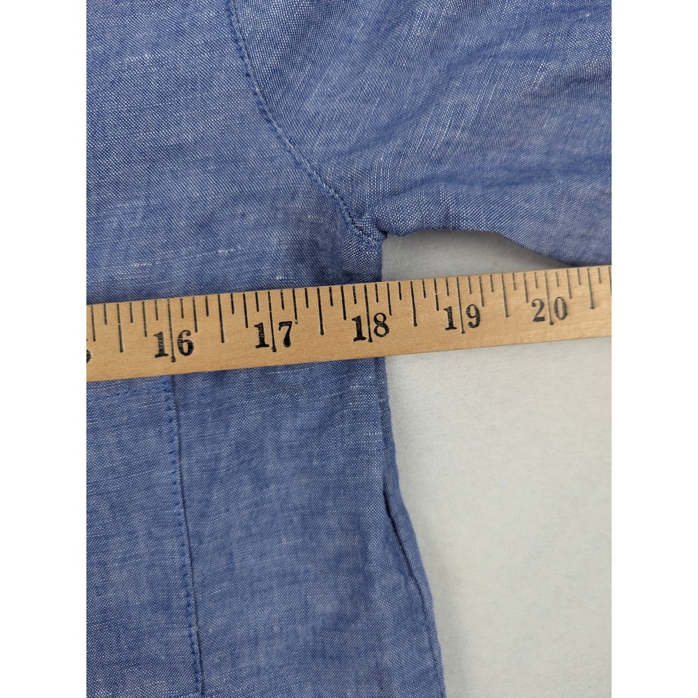Max Studio Womens Blue Linen Blend Split Neck Button Blouse Size S - Picture 7 of 13